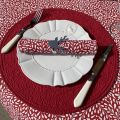 Round cotton tablecloth "Ondine" red and white by Tissus Toselli in Nice