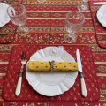 Nappe provençale rectangulaire en coton enduit "Avignon" rouge et jaune Marat d'Avignon