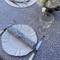 Cotton tablecloth "Ondine" grey and ecru by Tissus Toselli in Nice