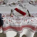 Rectangular christmas tablecloth in cotton "Cervin" grey and red