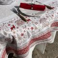 Rectangular christmas tablecloth in cotton "Cervin" grey and red