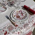 Rectangular christmas tablecloth in cotton "Cervin" grey and red