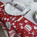 Round christmas tablecloth in cotton "Cervin" red and grey