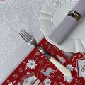 Round christmas tablecloth in cotton "Cervin" red and grey