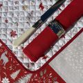 Quilted cotton placemat "Cervin" grey and red