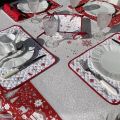 Set de table en coton matelassé "Cervin" gris et rouge