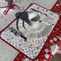 Coated quilted placemat in cotton "Cervin" grey and red