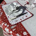 Coated quilted placemat in cotton "Cervin" grey and red