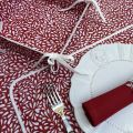Coated cotton bread basket with laces "Ondine" red