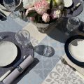 Round Jacquard tablecloth, stain resistant Teflon "Carces" blue and  grey