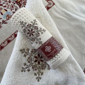 Embrodery kitchen or hand towel "Flocon" ecru