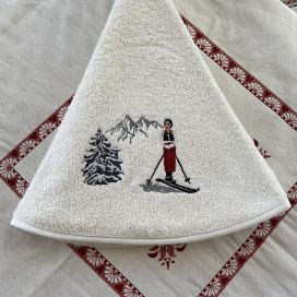 Embrodery round hand towel "Skieur" ecru