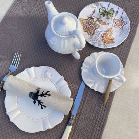 Table runner, Boutis fashion "Calliope" taupe Sud-Etoffe