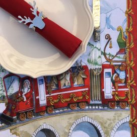 Chemin de table en lin "Christmas Express" Tessitura Toscana Telerie