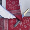 Serviette de table Jacquard "Vars" gris et rouge , Tissus Toselli