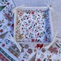 Coated cotton bread basket with laces "Cervin" red and green