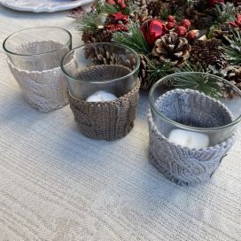 Set of 3 candle holder glas and wool