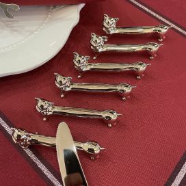 Box of 6 silvery metal  knife setting "Cats"