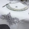 Nappe carrée lin et polyester "Elégance" blanc et bordure lin gris