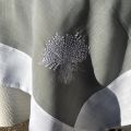 Nappe lin et polyester "Lavandière" lin gris bordure blanche