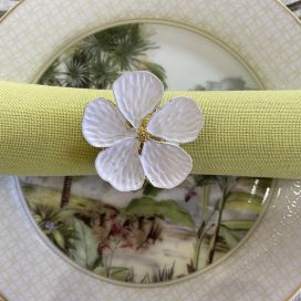 Golden metal Table napkin ring "White flower"
