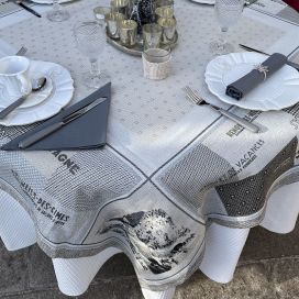 Square Jacquard tablecloth "Courchevel" grey , Tissus Toselli