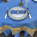 Square damask Jacquard tablecloth  : Delft blue, bordure "Avignon" yellow