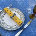 Square damask Jacquard tablecloth  : Delft blue, bordure "Avignon" yellow