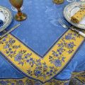 Square damask Jacquard tablecloth  : Delft blue, bordure "Avignon" yellow