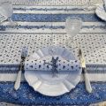 Nappe provençale ronde en coton enduit "Tradition" Bleue et blanche "Marat d'Avignon"