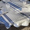 Nappe provençale ronde en coton "Tradition" Bleue et blanche "Marat d'Avignon"