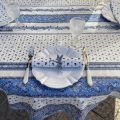 Nappe provençale ronde en coton "Tradition" Bleue et blanche "Marat d'Avignon"