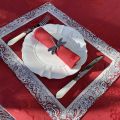 Set of 6 damask placemat Delft red, bordure "Bastide" red and grey