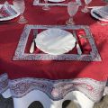 Square damask Jacquard tablecloth  : Delft red, bordure "Bastide" red and grey