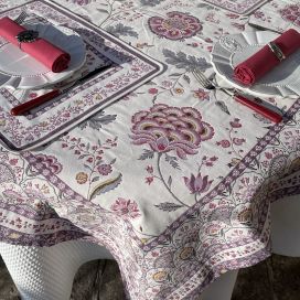 Square Jacquard tablecloth  "Montespan" Lilas, Tissus Toselli