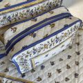Quilted coton toiletry bag "Moustiers" ecru and blue
