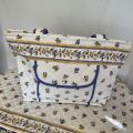 Quilted coton shopping bag "Moustiers" ecru and blue