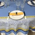 Square Jacquard tablecloth, Teflon "Olivia" blue, yellow, by Tissus Toselli