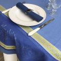 Square Jacquard tablecloth, Teflon "Olivia" blue, yellow, by Tissus Toselli