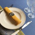 Square Jacquard tablecloth, Teflon "Olivia" blue, yellow, by Tissus Toselli