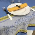 Square Jacquard tablecloth, Teflon "Olivia" blue, yellow, by Tissus Toselli