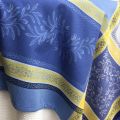 Square Jacquard tablecloth, Teflon "Olivia" blue, yellow, by Tissus Toselli