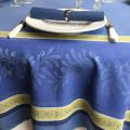 Square Jacquard tablecloth, Teflon "Olivia" blue, yellow, by Tissus Toselli