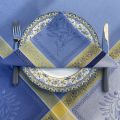 Square Jacquard tablecloth, Teflon "Olivia" blue, yellow, by Tissus Toselli