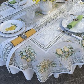 Square Jacquard tablecloth lemons and mimosa "Menton"