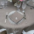 Rectangular linen and polyester tablecloth "Elégance" taupe and white  linen bordure