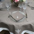 Rectangular linen and polyester tablecloth "Elégance" taupe and white  linen bordure