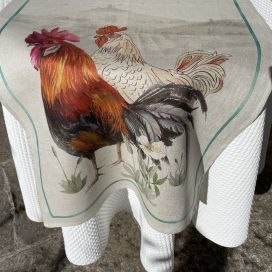 Linen kitchen towel roosters "Gauloise nero" Tessitura Toscana Telerie