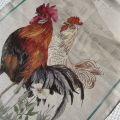 Linen kitchen towel roosters "Gauloise nero" Tessitura Toscana Telerie