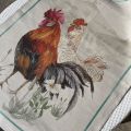 Linen kitchen towel roosters "Gauloise nero" Tessitura Toscana Telerie